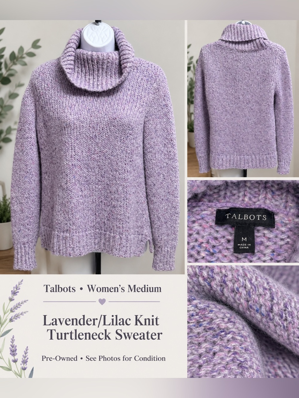 Talbots Lavender Lilac Cozy Turtleneck Sweater